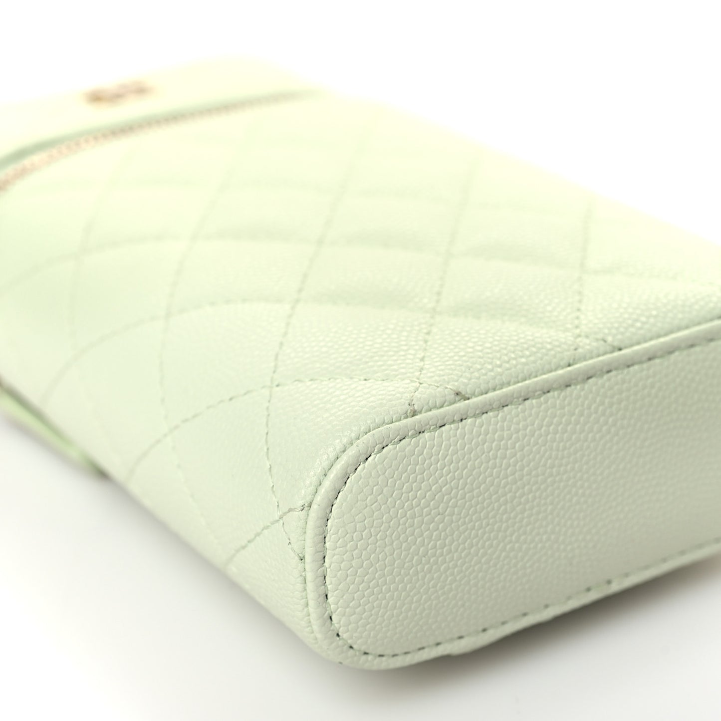 Caviar Quilted Phone Holder With Chain Light Green