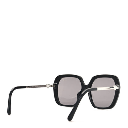 Chanel Acetate Polarized Square CC Heart Sunglasses 5521 Black White 4 of 8