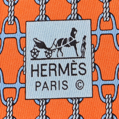 Hermes Printed Silk Mens Neck Tie Orange 3 of 5