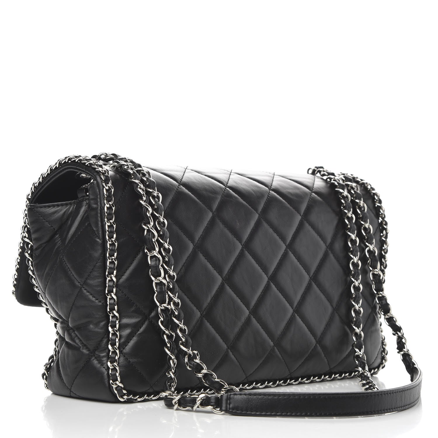 Chanel Crumpled Calfskin Quilted Large Chain All Over Flap Bag Black 3 of 10