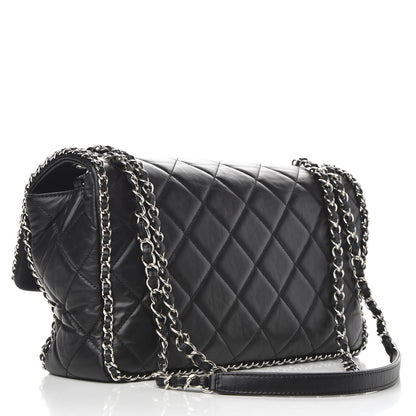 Chanel Crumpled Calfskin Quilted Large Chain All Over Flap Bag Black 3 of 10
