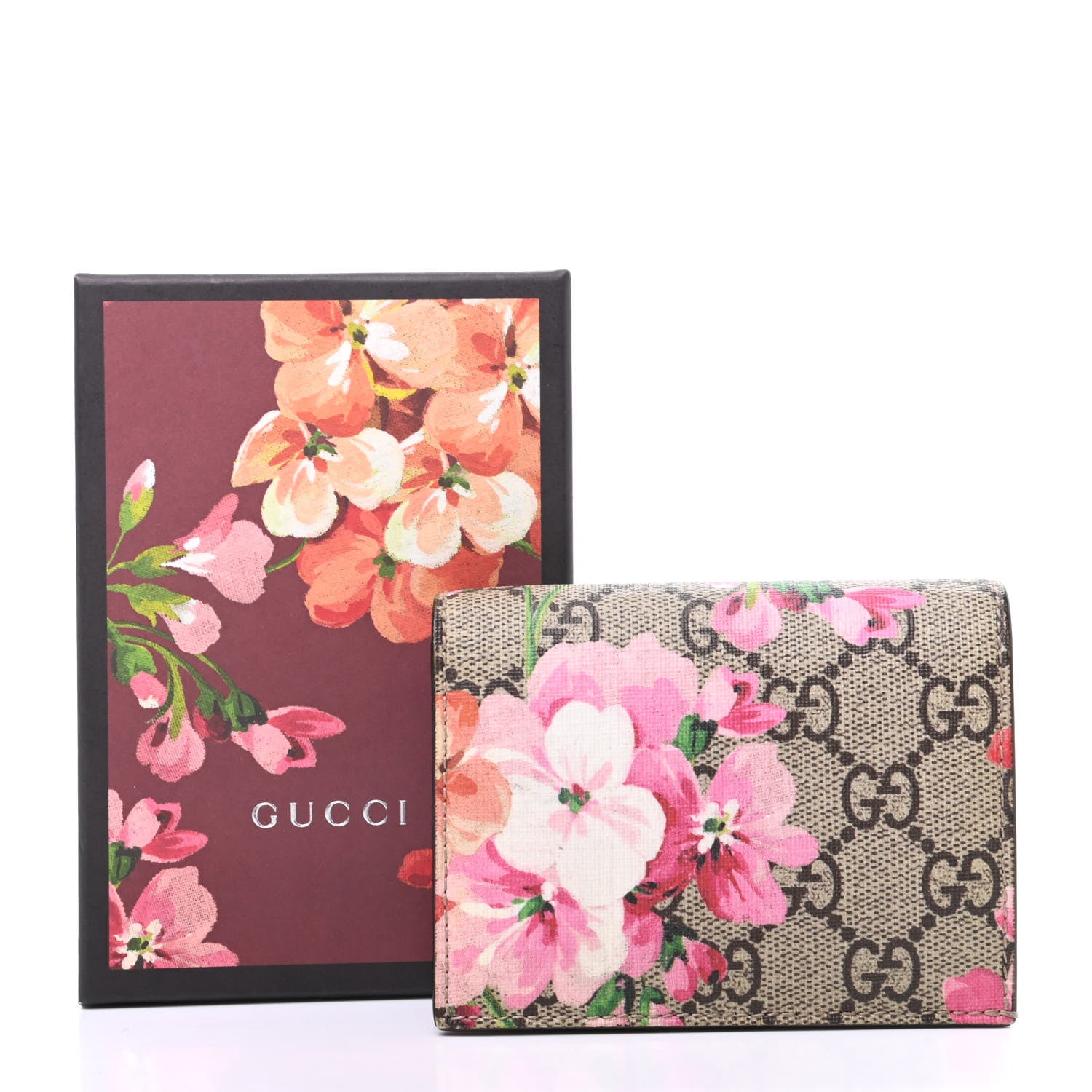 Gucci GG Supreme Monogram Blooms Card Case Wallet Beige Multicolor Dry Rose 9 of 9