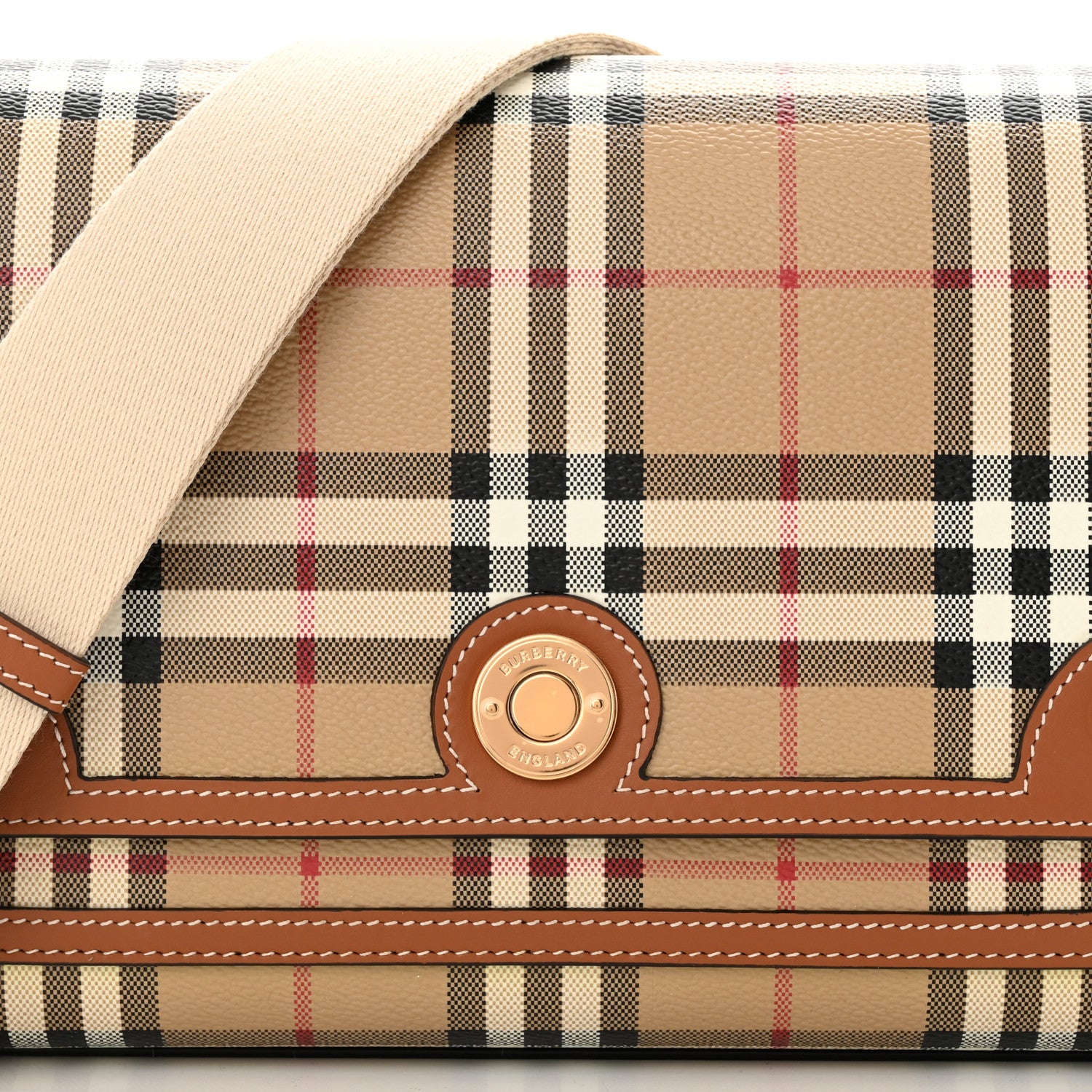 Burberry Coated Canvas Calfskin Vintage Check Medium Note Crossbody Bag Briar Brown 8 of 10