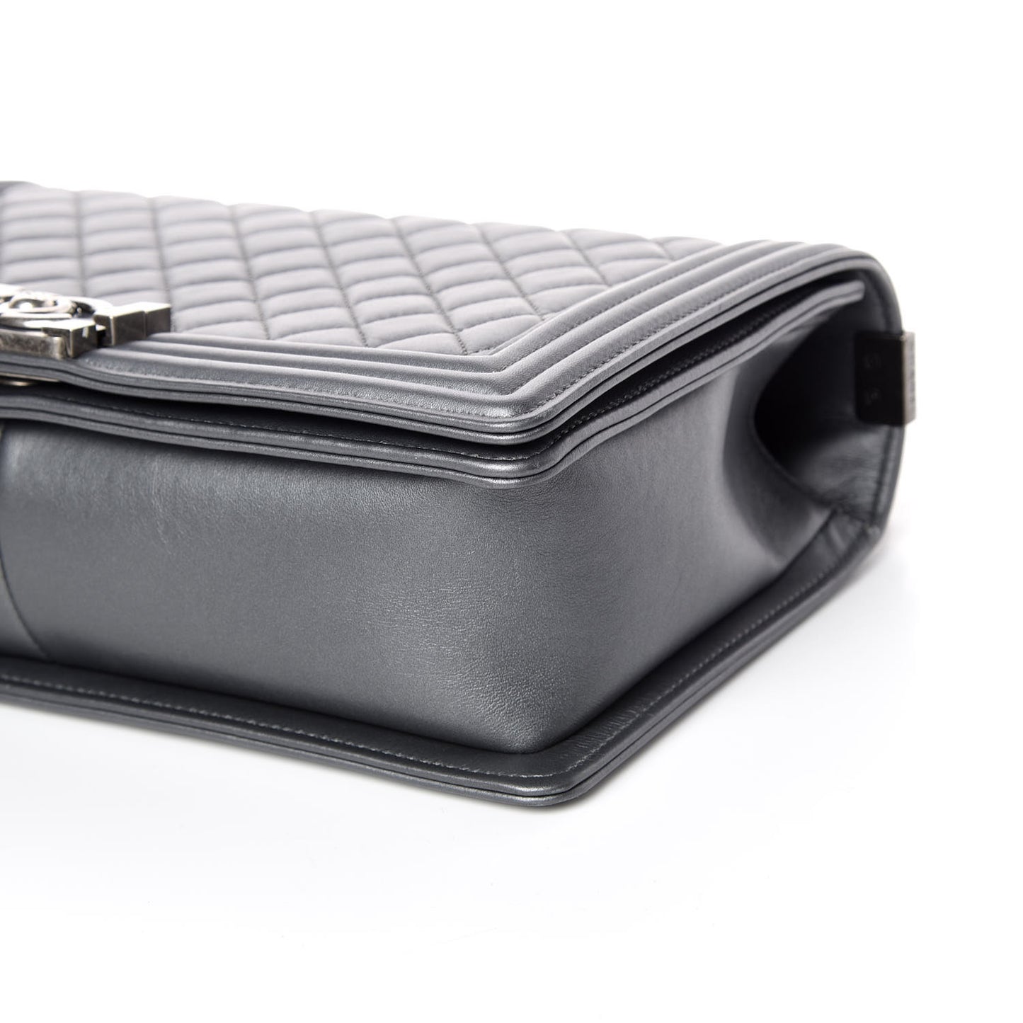 Metallic Calfskin Quilted New Medium Boy Flap Dark Silver