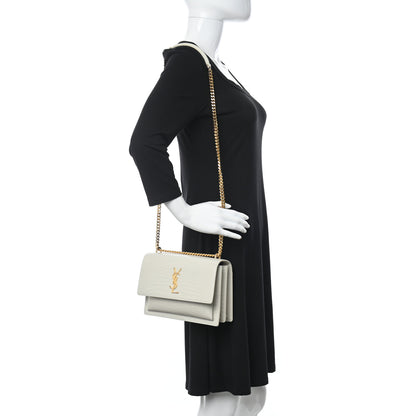 Saint Laurent Calfskin Crocodile Embossed Medium Monogram Sunset Blanc Vintage 2 of 10