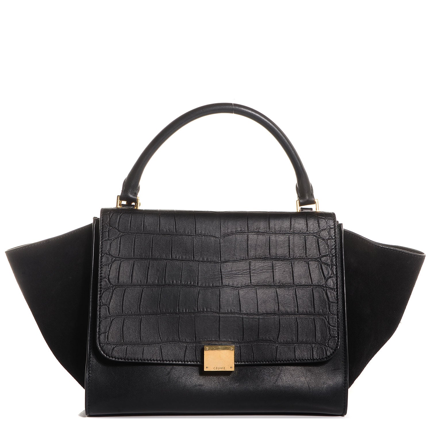 Celine Crocodile Embossed Medium Trapeze Black 1 of 9