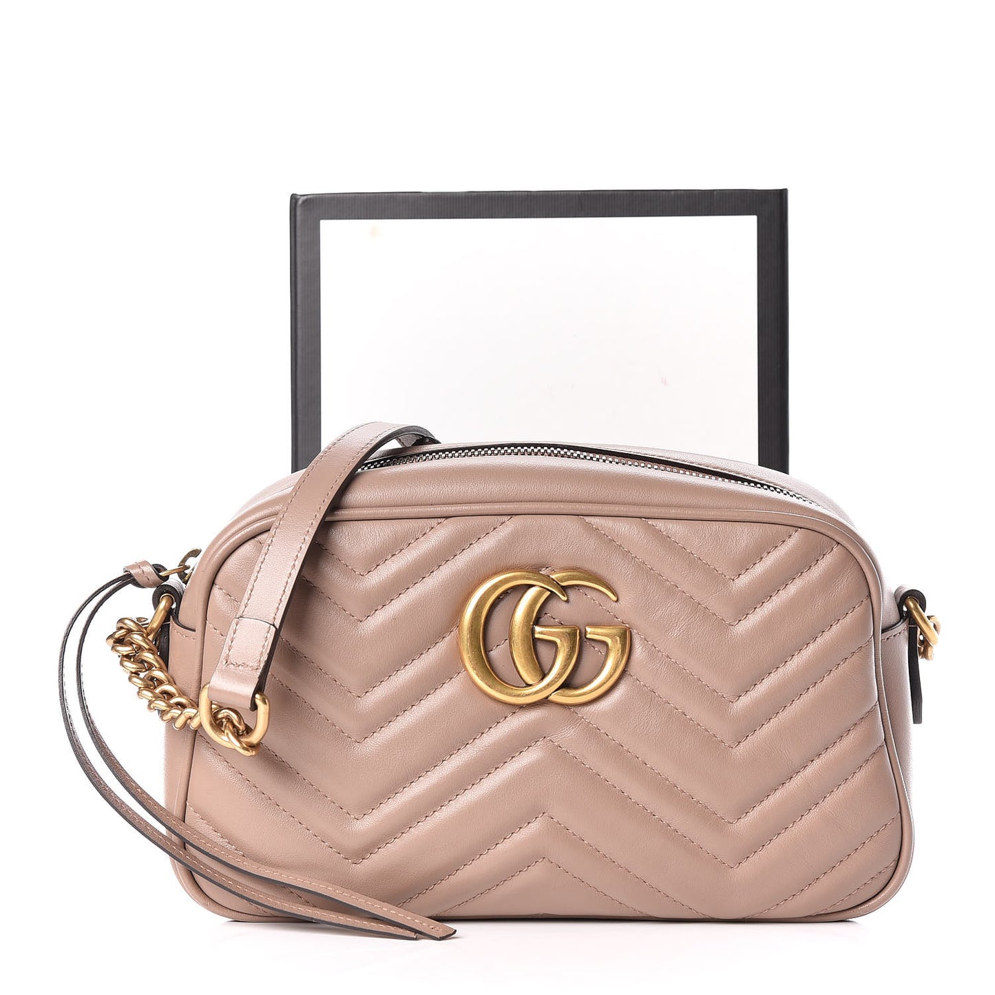 Calfskin Matelasse Small GG Marmont Chain Shoulder Bag Taupe