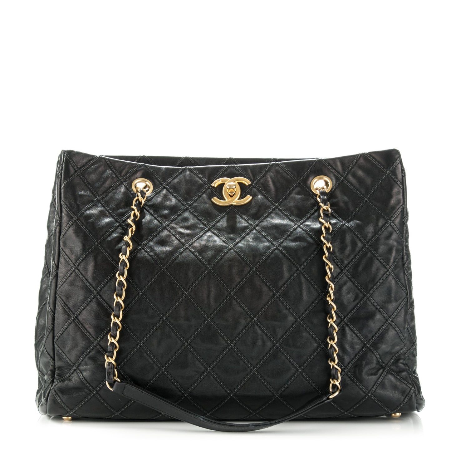 Calfskin Stitched Thin City Tote Black