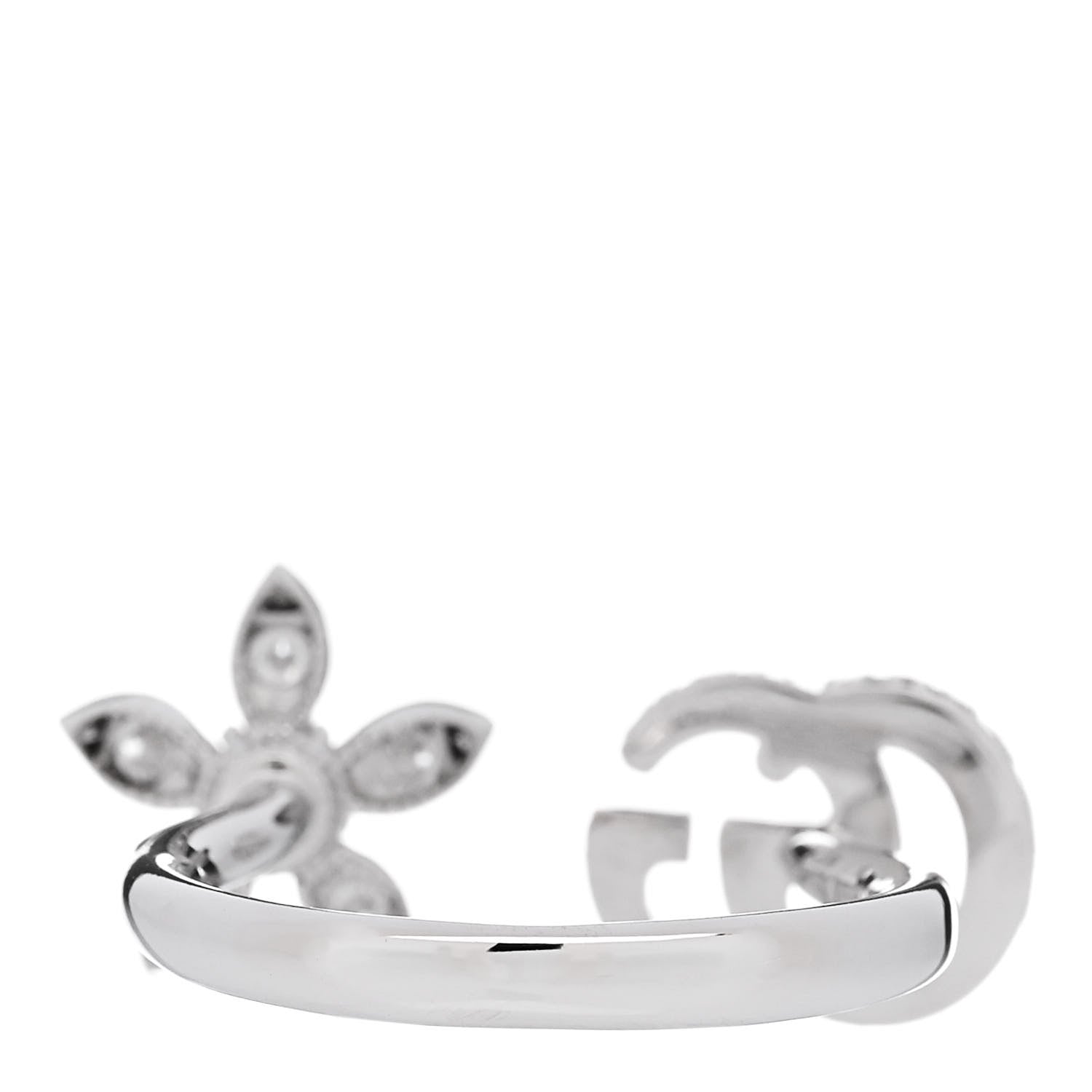 Gucci 18K White Gold Diamond Flora GG Open Ring 51 5.75 4 of 6