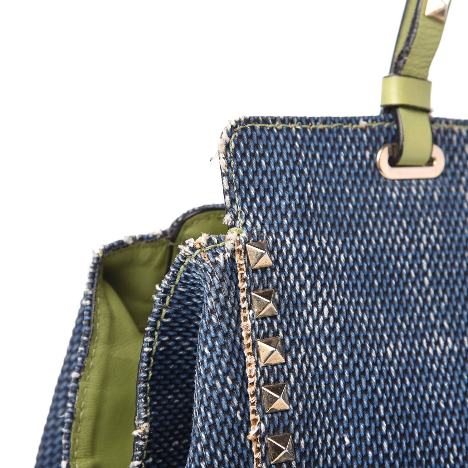 Valentino Garavani Denim Medium Rockstud Tote Blue Green 13 of 13