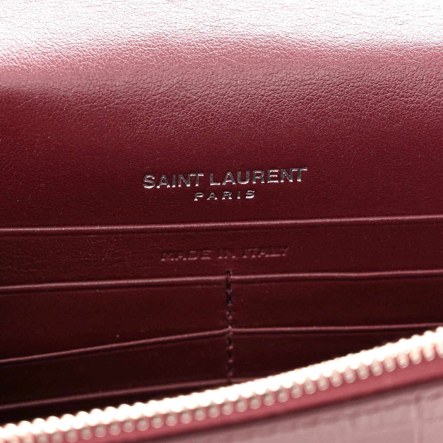 Calfskin Crocodile Embossed Kate Monogram Tassel Chain Wallet Rouge Legion