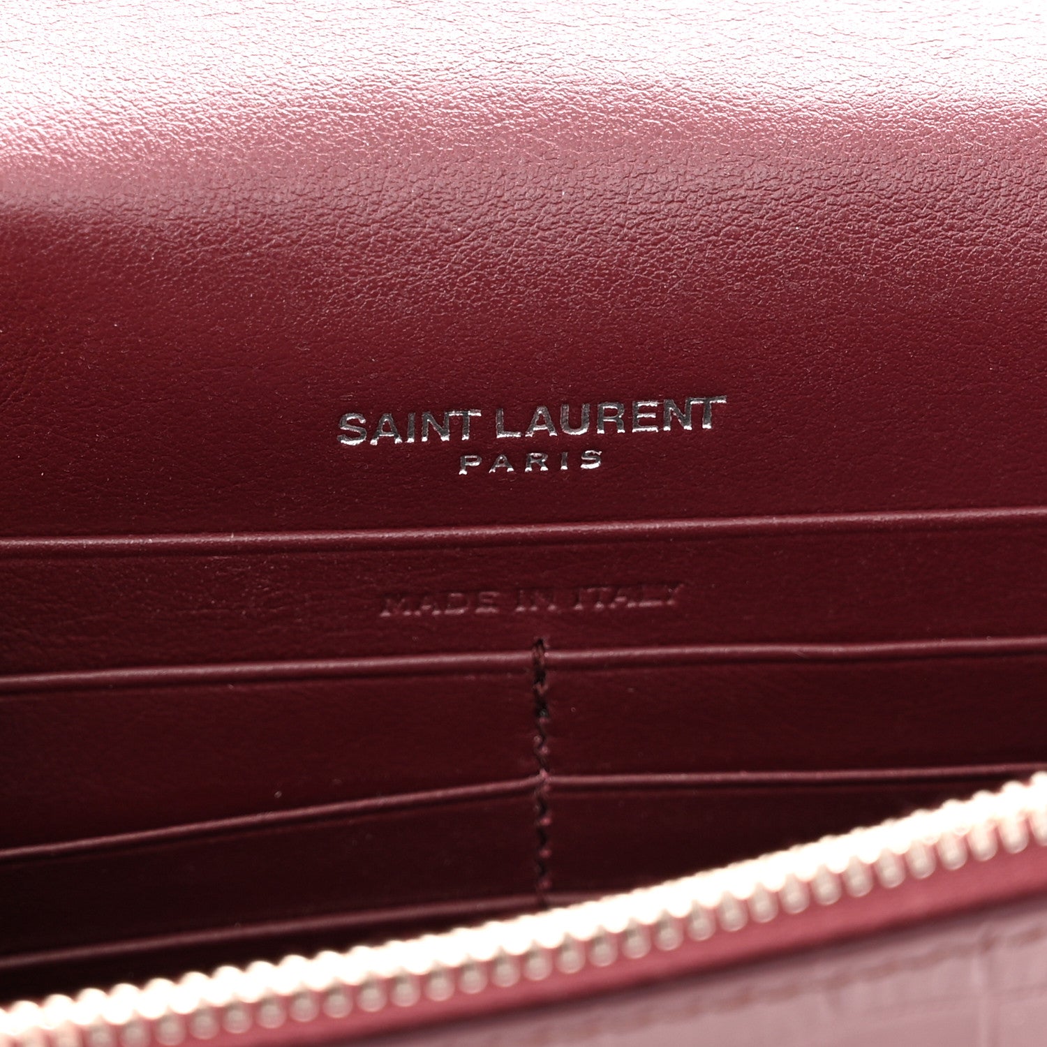 Saint Laurent Calfskin Crocodile Embossed Kate Monogram Tassel Chain Wallet Rouge Legion 6 of 9