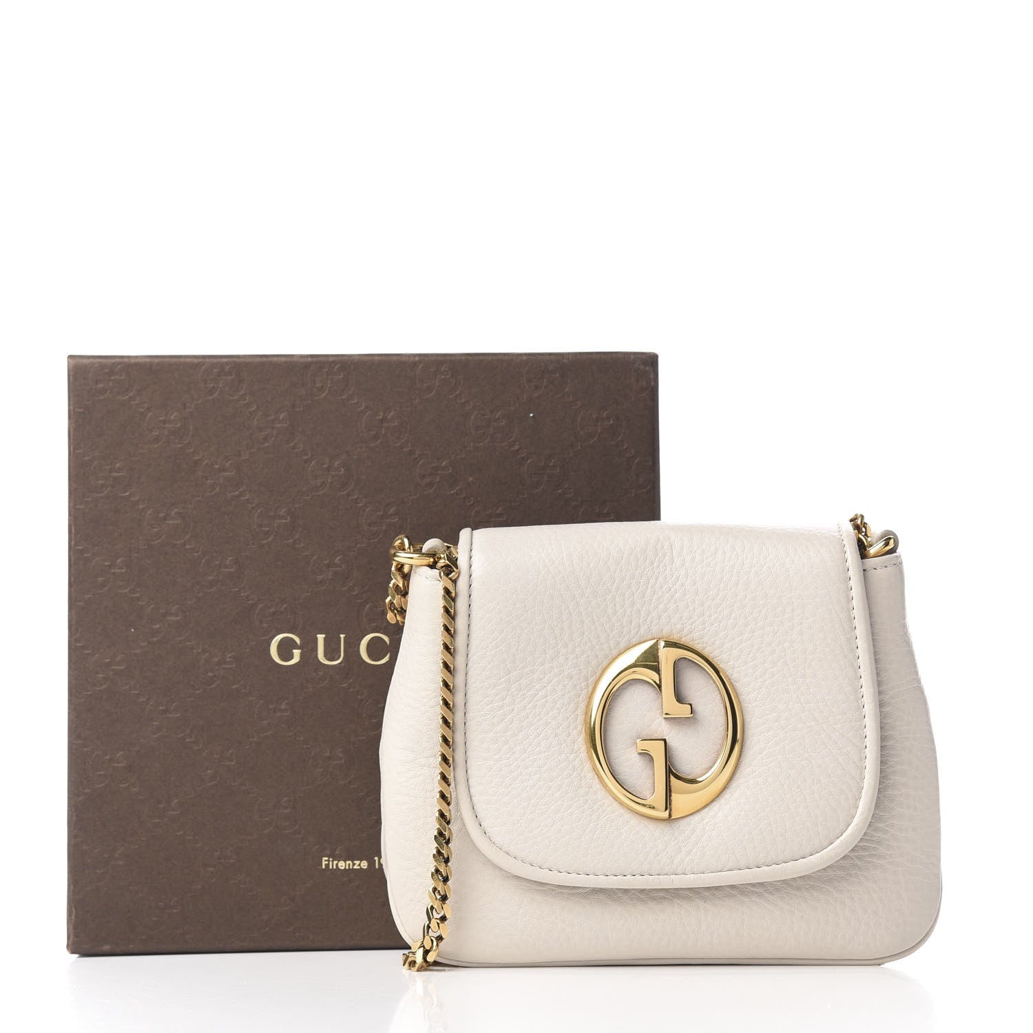 Gucci Pebbled Calfskin Small 1973 Chain Shoulder Bag Off White 10 of 10