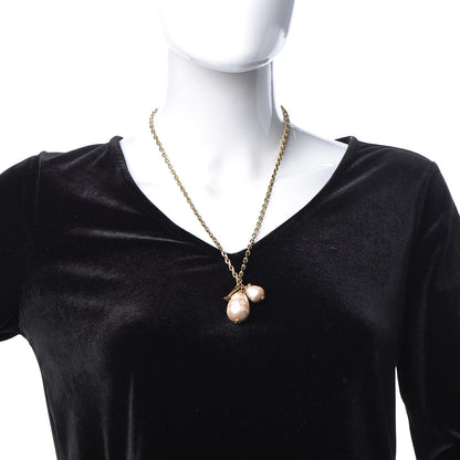 Louis Vuitton Damier Monogram Pearl Pendant Necklace Gold 2 of 6