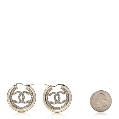 Chanel Metal Crystal Strass CC Hoop Earrings Gold 2 of 4