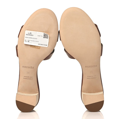 Hermes Calfskin Oasis Sandals 38 Gold 5 of 9