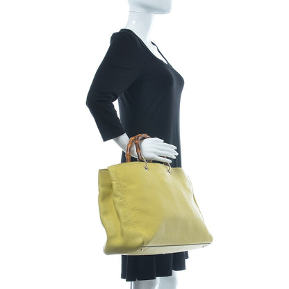 Gucci Calfskin Large Bamboo Shopper Tote Citrus 2 of 15