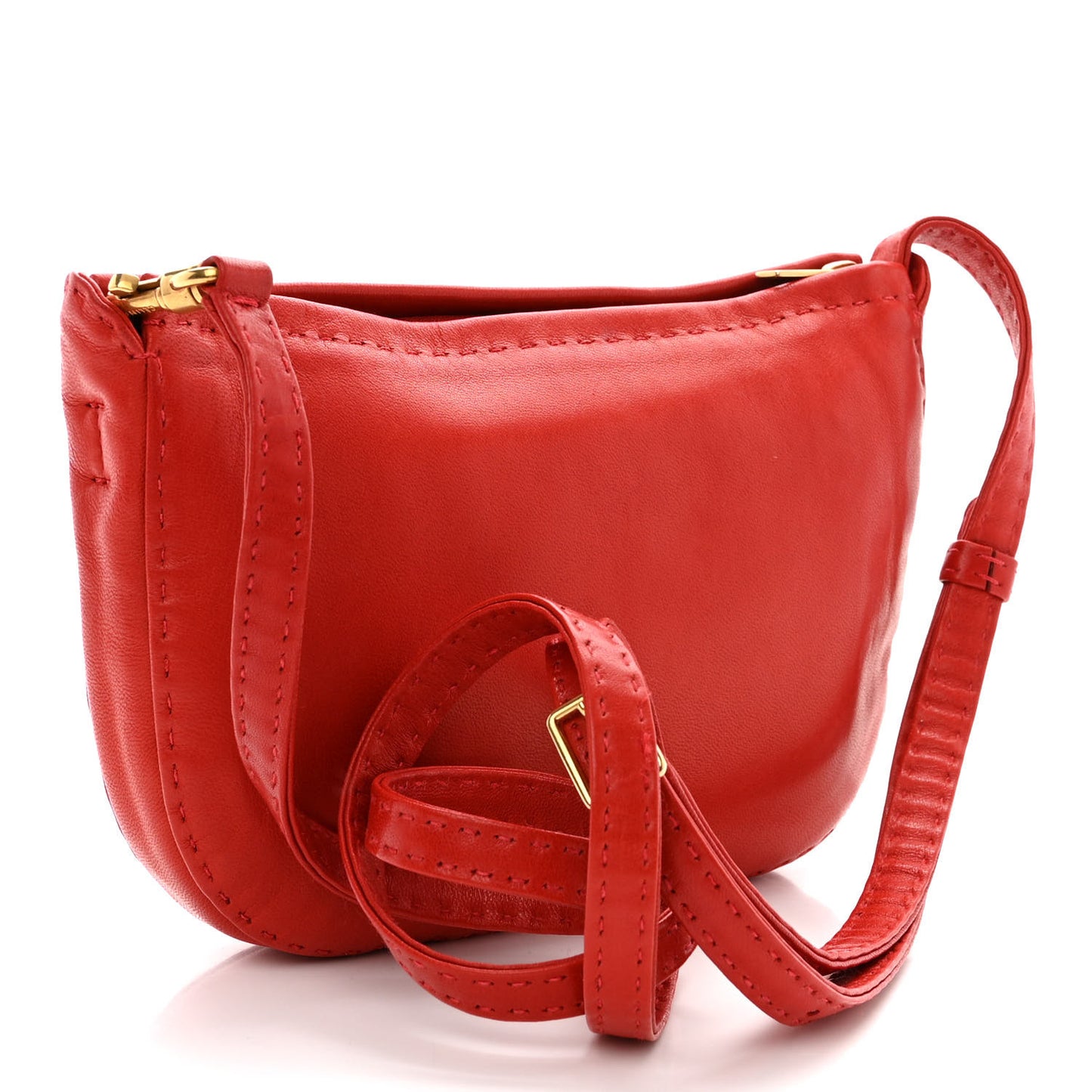 Soft Lambskin Mini Croissant Pouch Crossbody Bag Alizarin
