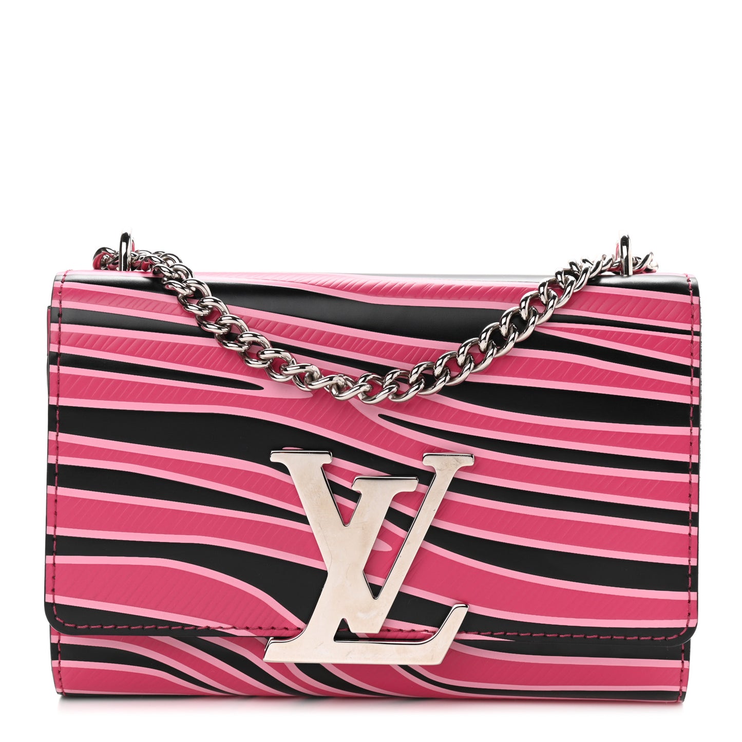 Calfskin Embossed Chain Louise MM Fuchsia Black