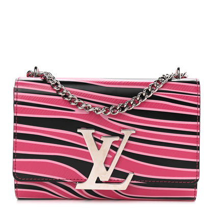 Louis Vuitton Calfskin Embossed Chain Louise MM Fuchsia Black 1 of 12