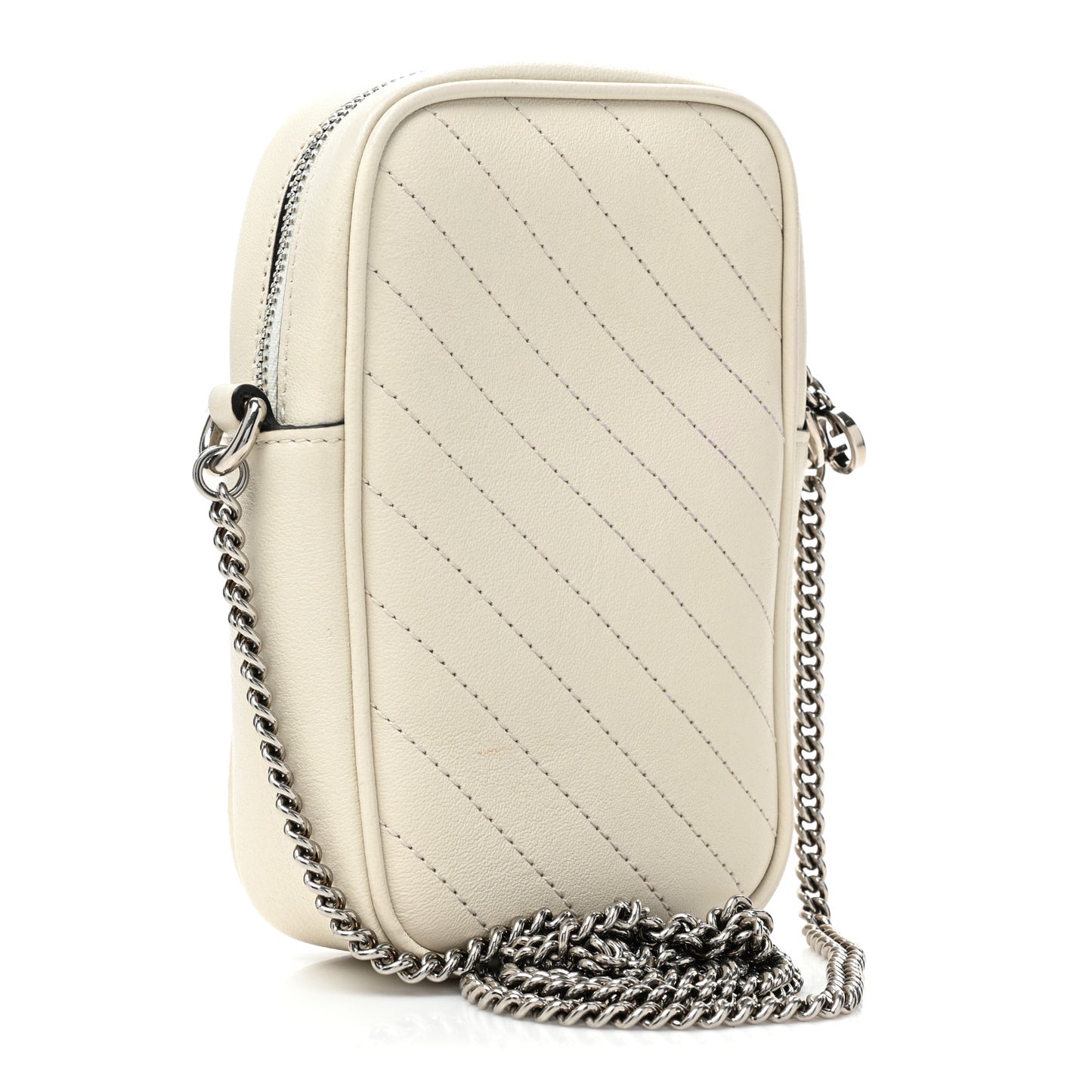 Sakai Be Green Calfskin Diagonal Stitched Mini Blondie Vertical Shoulder Bag Mystic White