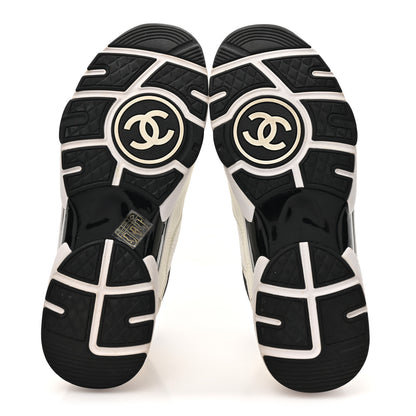 Chanel Mesh Suede Calfskin Grained Calfskin Womens CC Sneakers 40.5 White Black 5 of 11