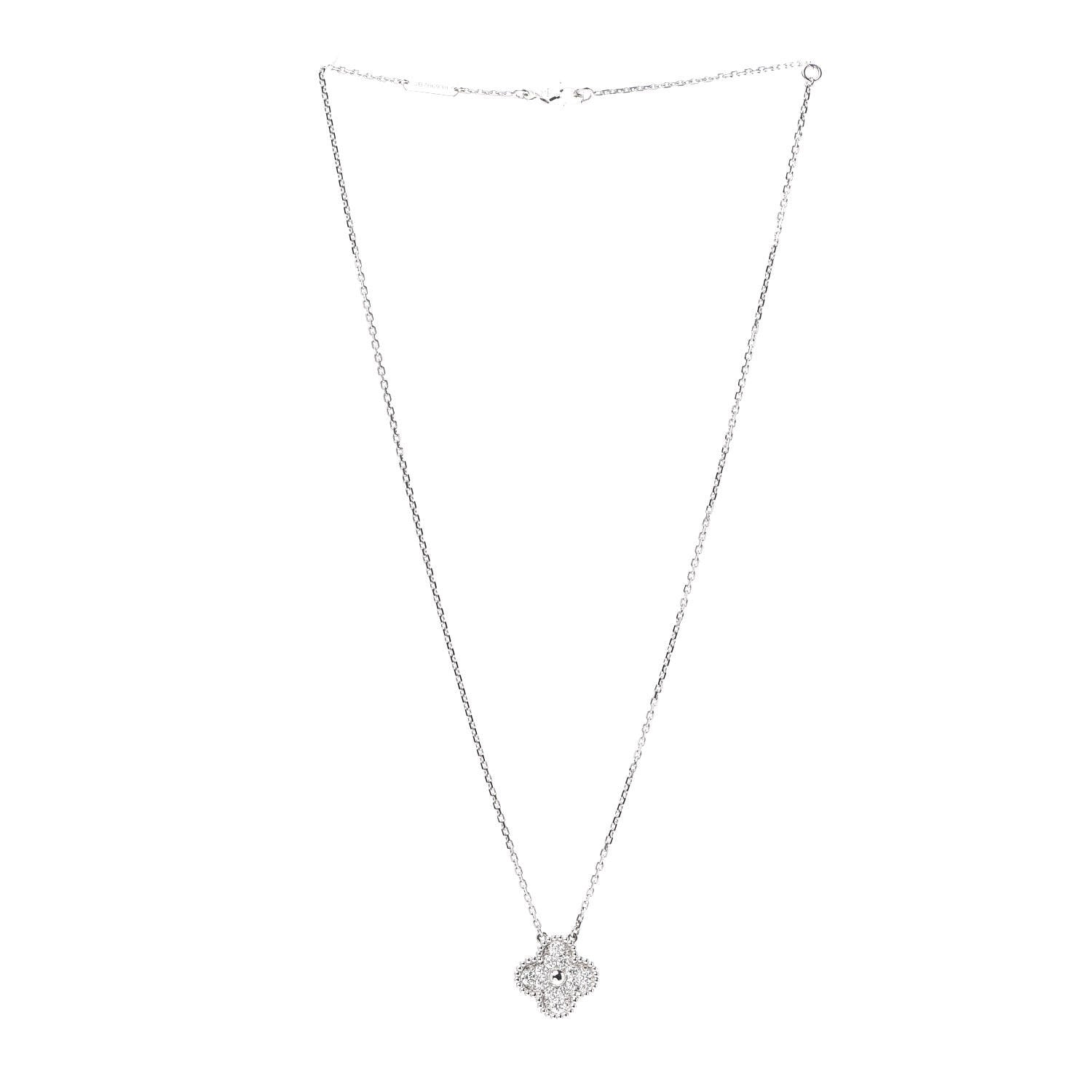 Van Cleef & Arpels 18K White Gold Diamond Vintage Alhambra Pendant Necklace 3 of 8