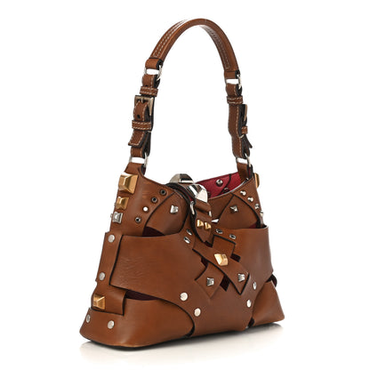 Prada Woven Studded Lattice Shoulder Bag Brown 3 of 9