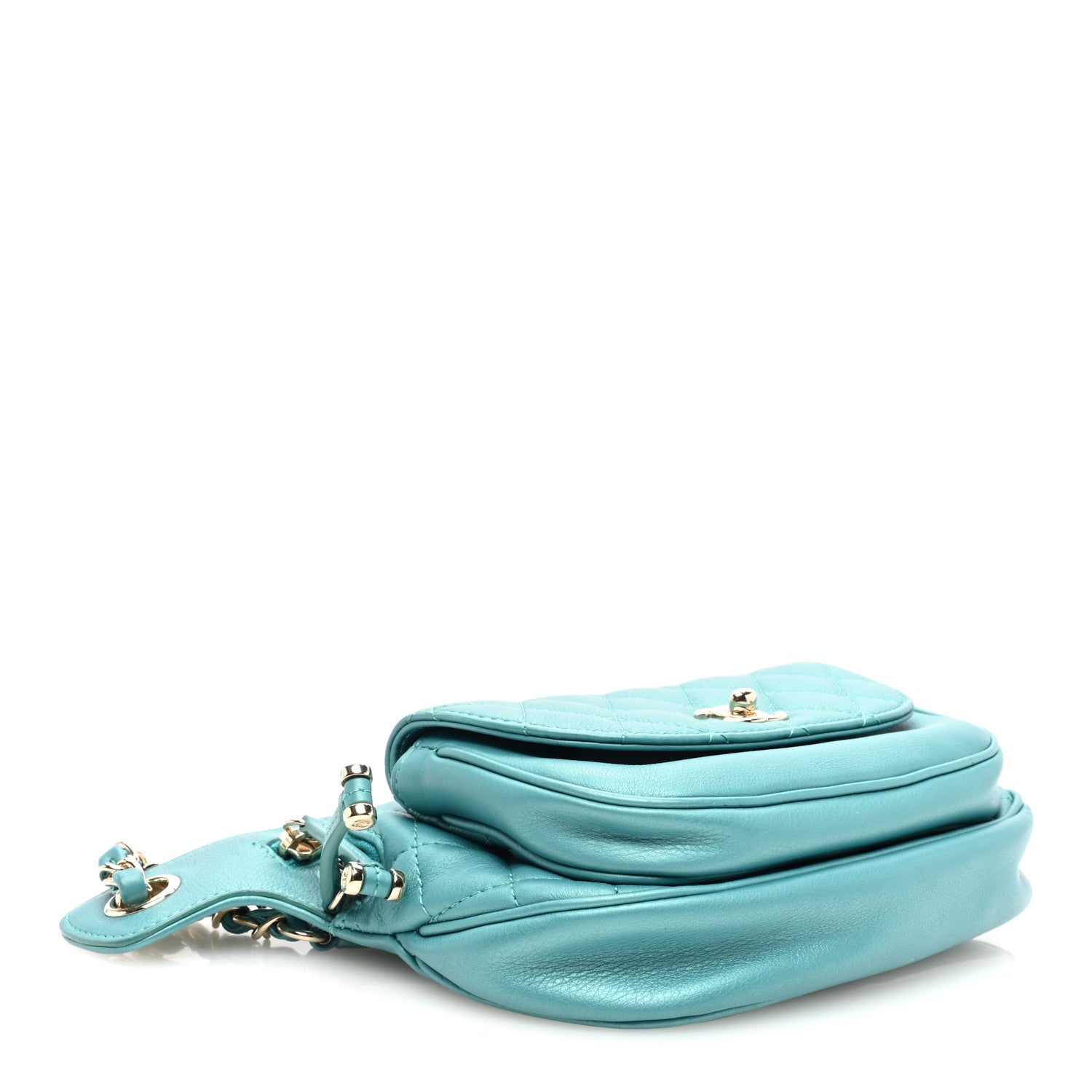 Chanel Metallic Calfskin Flap Chain Waist Bag Turquoise 4 of 12