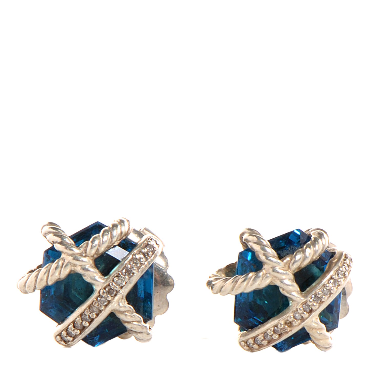 Sterling Silver Diamond Blue Topaz 10mm Cable Wrap Earrings