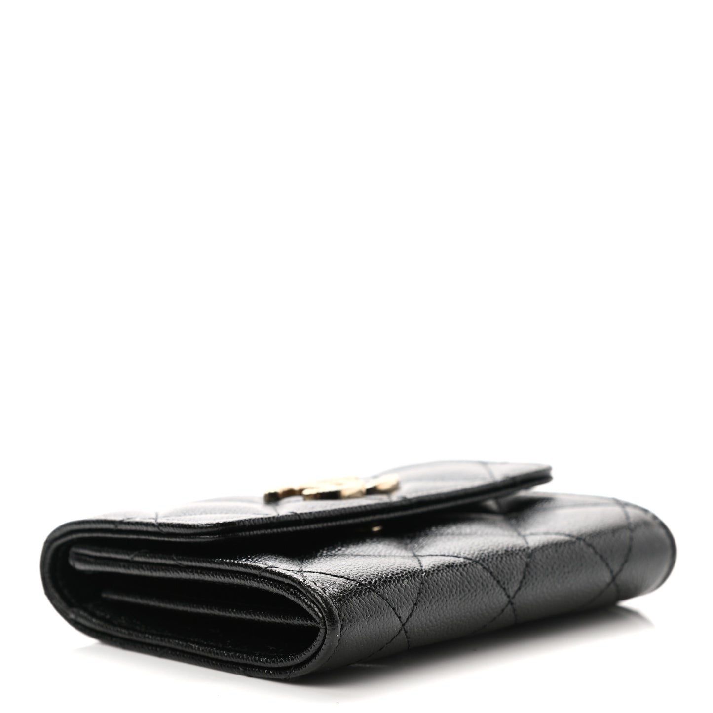 Shiny Caviar Quilted Studded CC Flap Card Holder Black