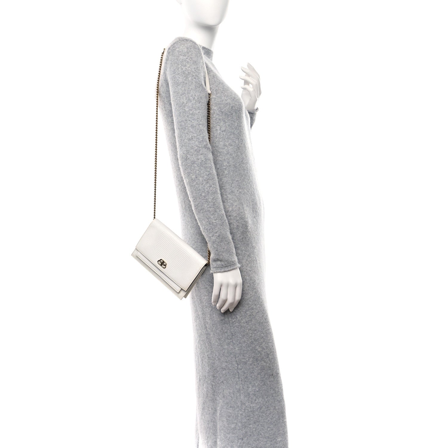 Balenciaga Patent Calfskin Lizard Embossed Sharp Crossbody Clutch White 2 of 9