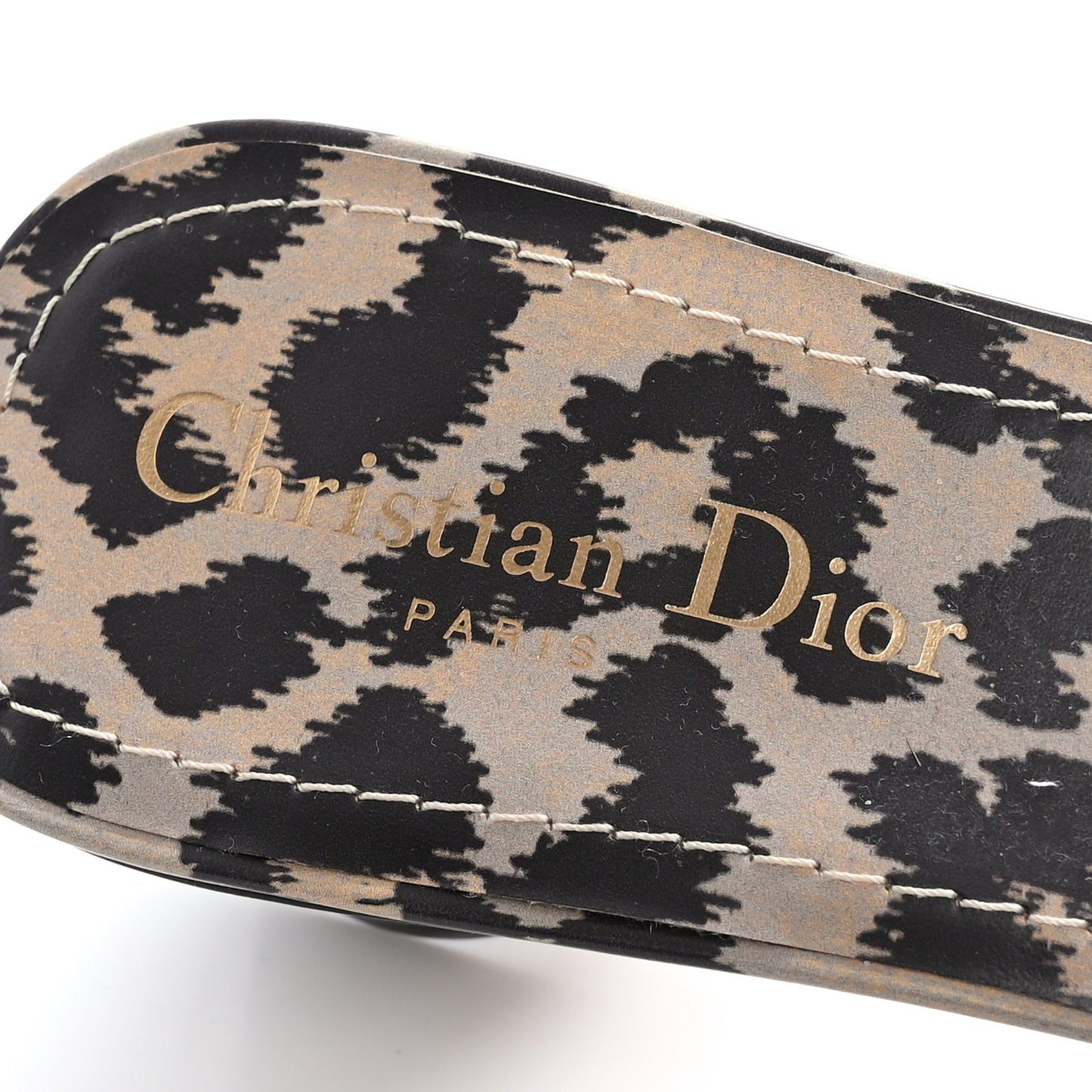 Cotton Embroidered Leopard Dway 40mm Slide Sandals 39.5 Black Beige