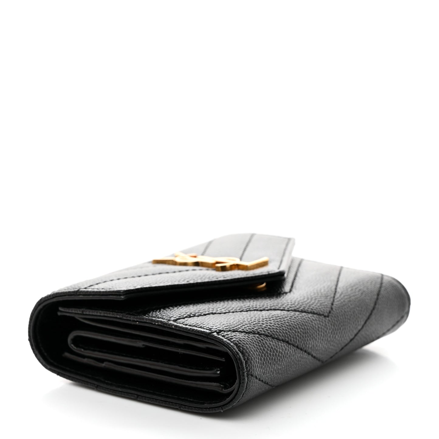 Grain De Poudre Matelasse Chevron Monogram Compact Tri Fold Wallet Black