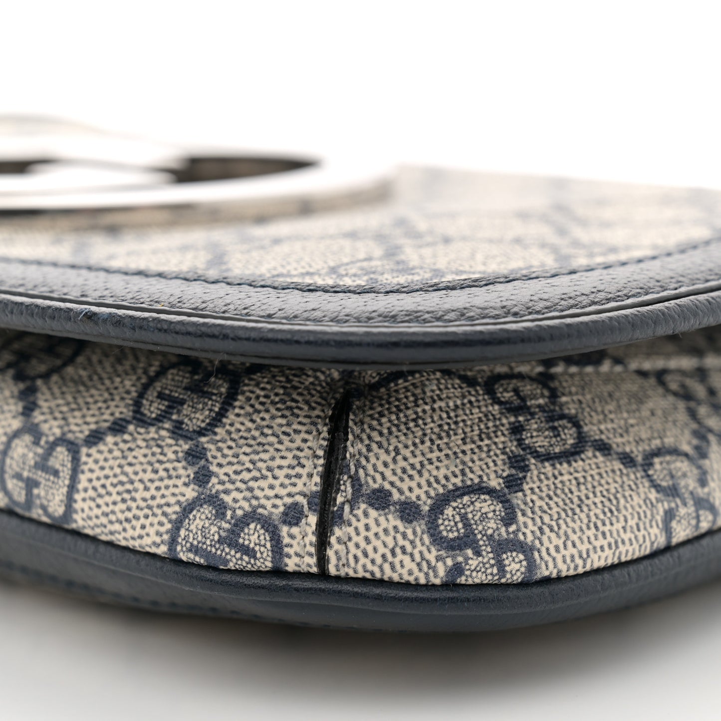 GG Supreme Monogram Textured Dollar Calfskin Blondie Chain Shoulder Flap Bag Beige Blue