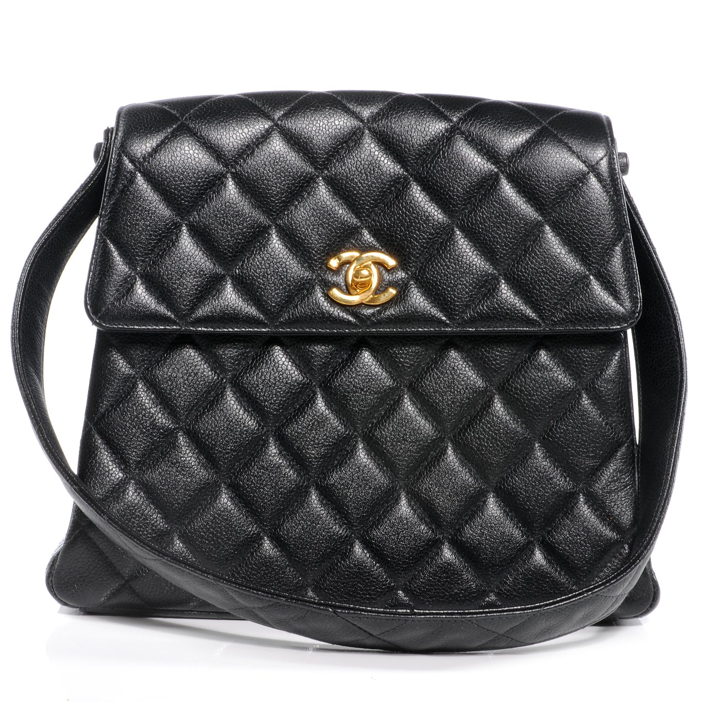 Caviar Quilted Flap Shoulder Bag Black
