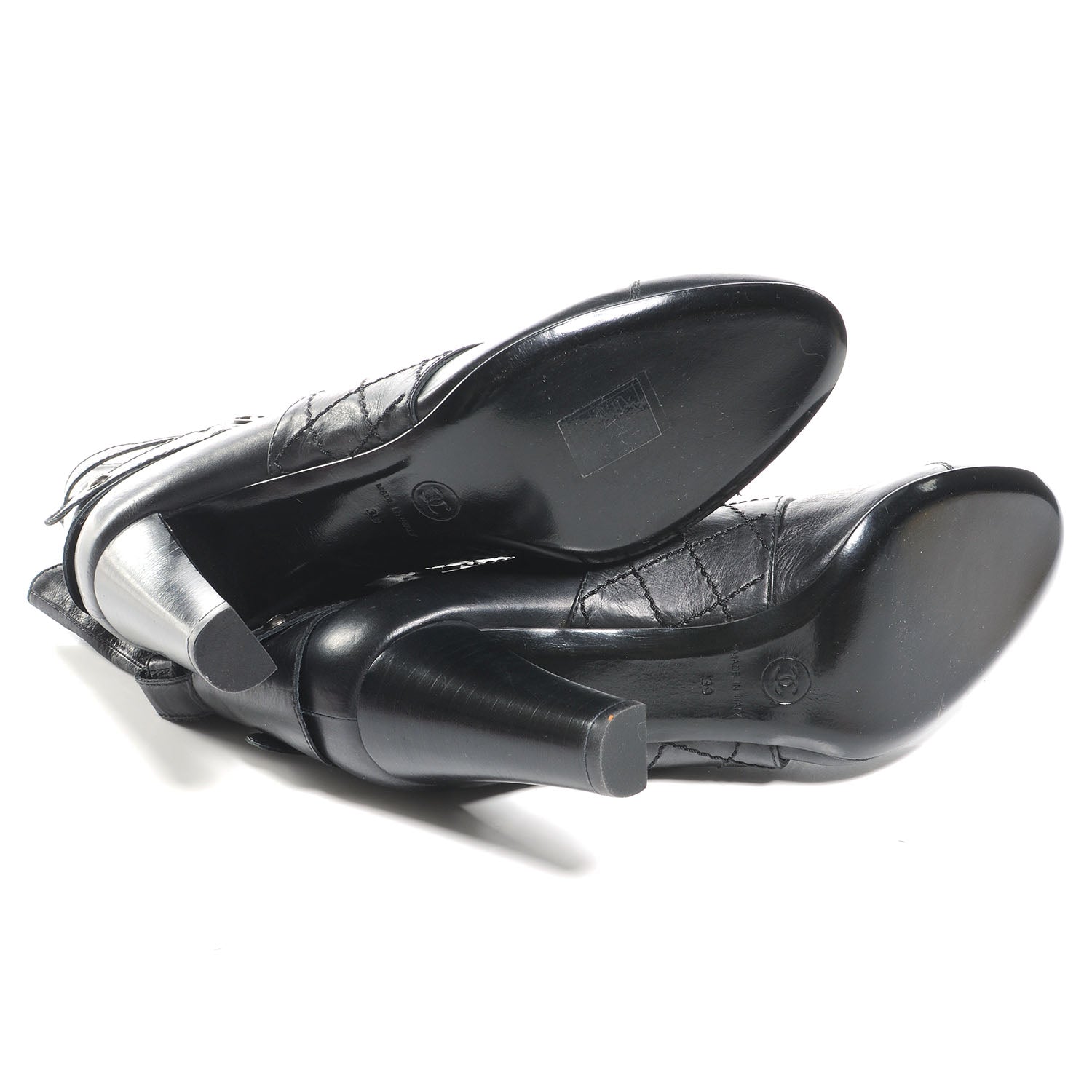 Chanel Quilted Leather Ankle CC Boots 39 Black 5 of 6