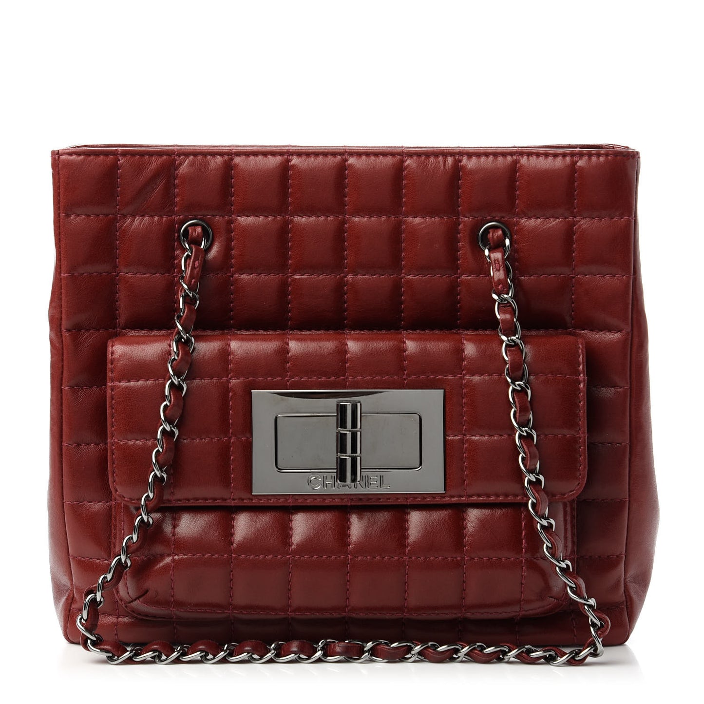 Lambskin Quilted Chocolate Bar Mademoiselle Shoulder Bag Red