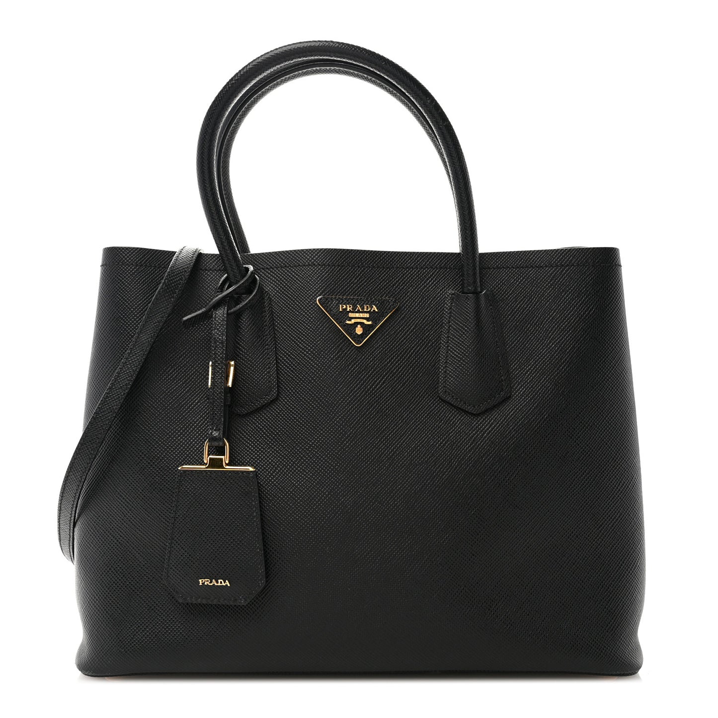 Saffiano Cuir Medium Double Bag Black Fuoco
