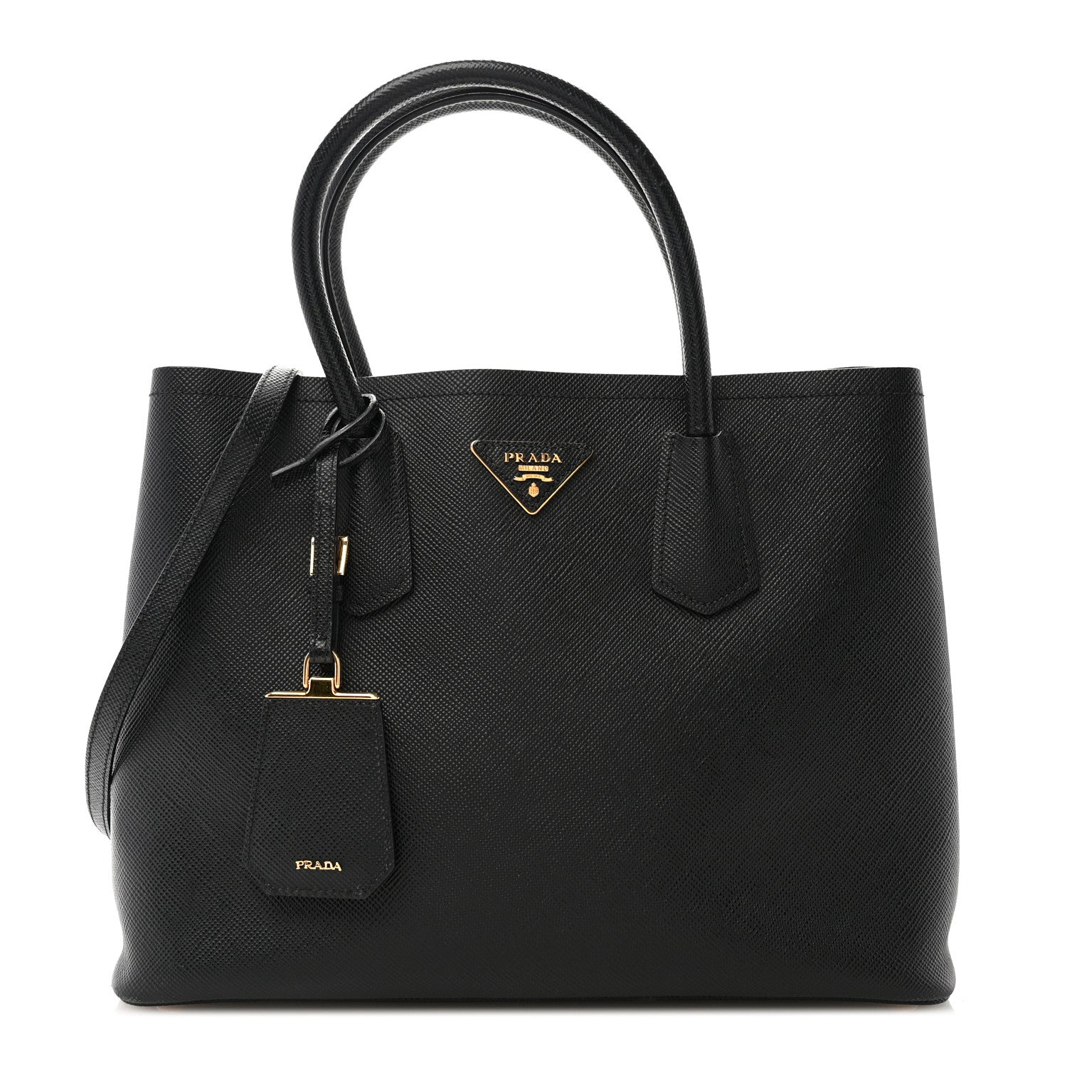 Prada Saffiano Cuir Medium Double Bag Black Fuoco 1 of 11
