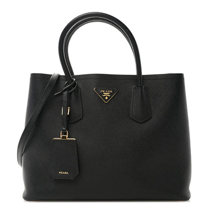 Prada Saffiano Cuir Medium Double Bag Black Fuoco 1 of 11