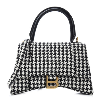 Balenciaga Wool Houndstooth Small Hourglass Top Handle Bag Black White 1 of 9