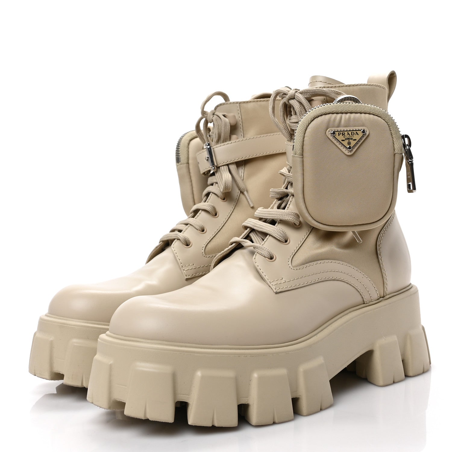 Prada Spazzolato Rois Re-Nylon Metal Triangle Logo Monolith Pouch Pocket 55mm Boots 39 Deserto 3 of 7