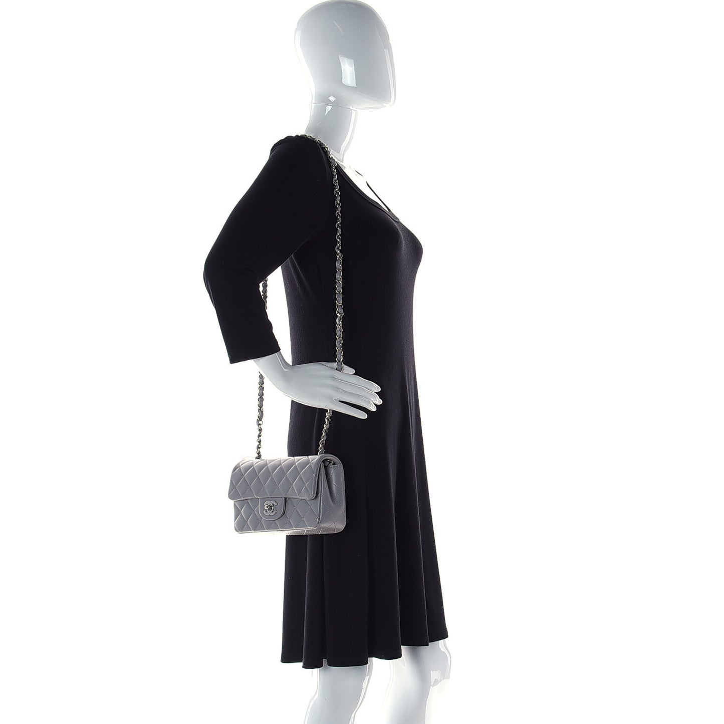 Lambskin Quilted Mini Rectangular Flap Grey