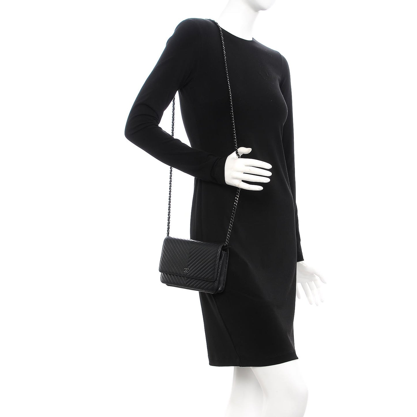 Lambskin Chevron Quilted Wallet On Chain WOC So Black