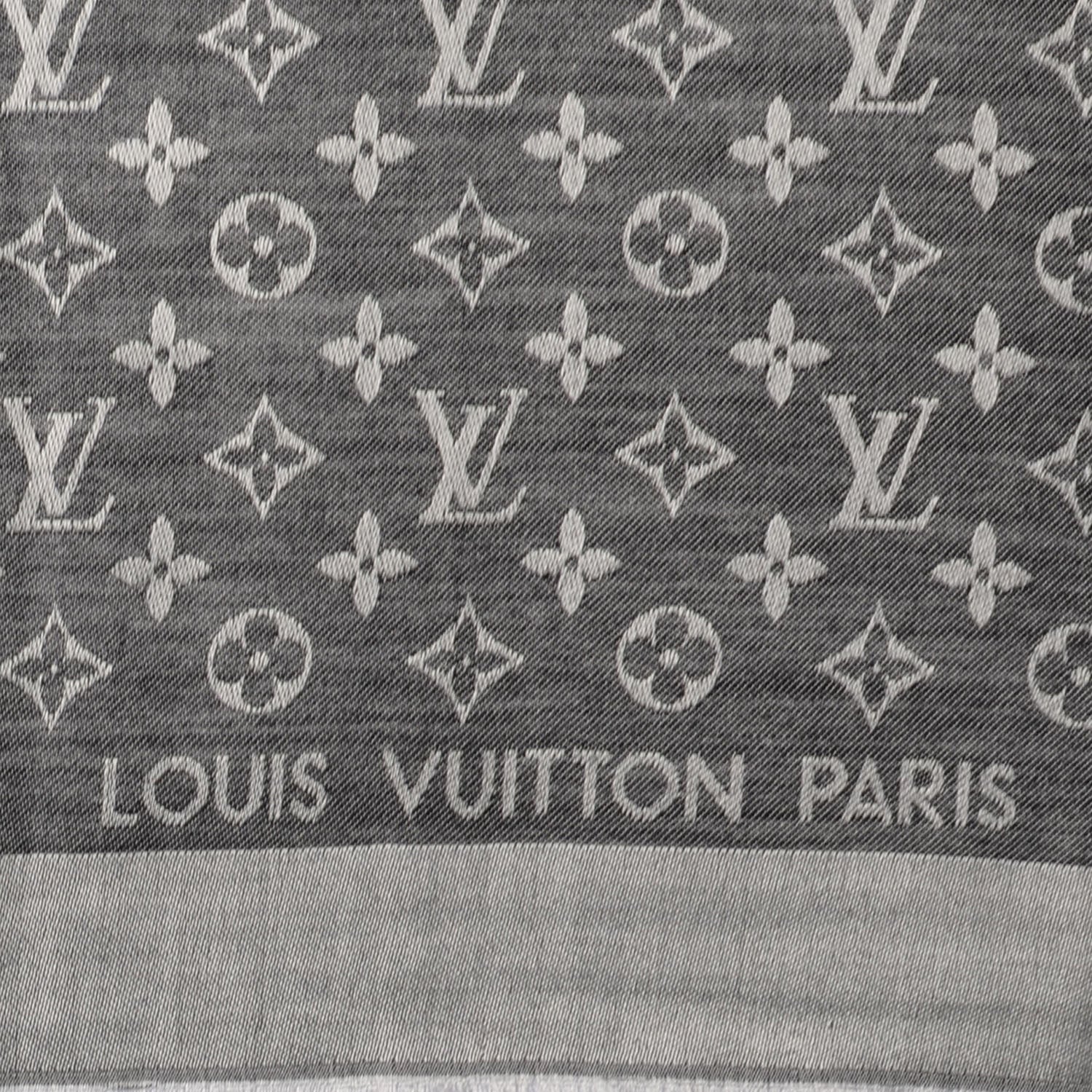Louis Vuitton Silk Wool Monogram Denim Shawl Black 4 of 5
