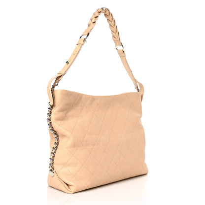 Chanel Grained Calfskin Stitched Medium Braided With Style Hobo Beige 2 of 9