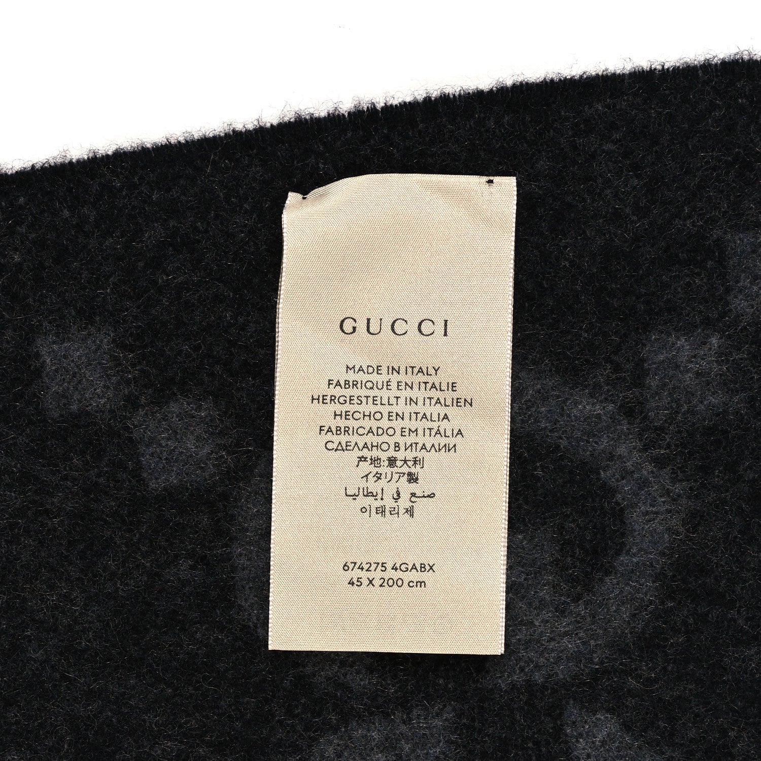 Gucci Cashmere Monogram Jumbo GG Canvy Fringe Scarf Flanner Black 4 of 4