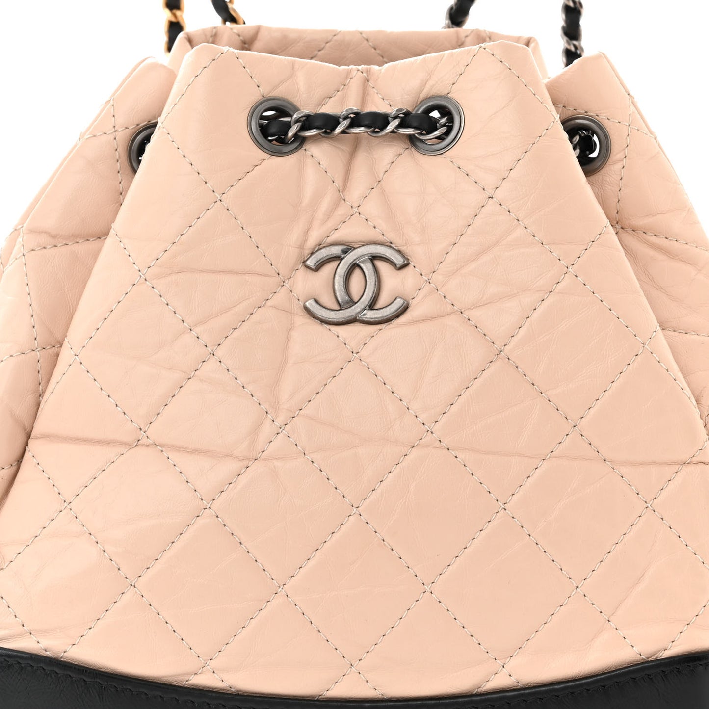 Aged Calfskin Quilted Small Gabrielle Backpack Beige Black