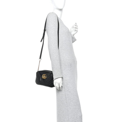 Gucci Calfskin Matelasse Small GG Marmont Chain Shoulder Bag Black 2 of 10